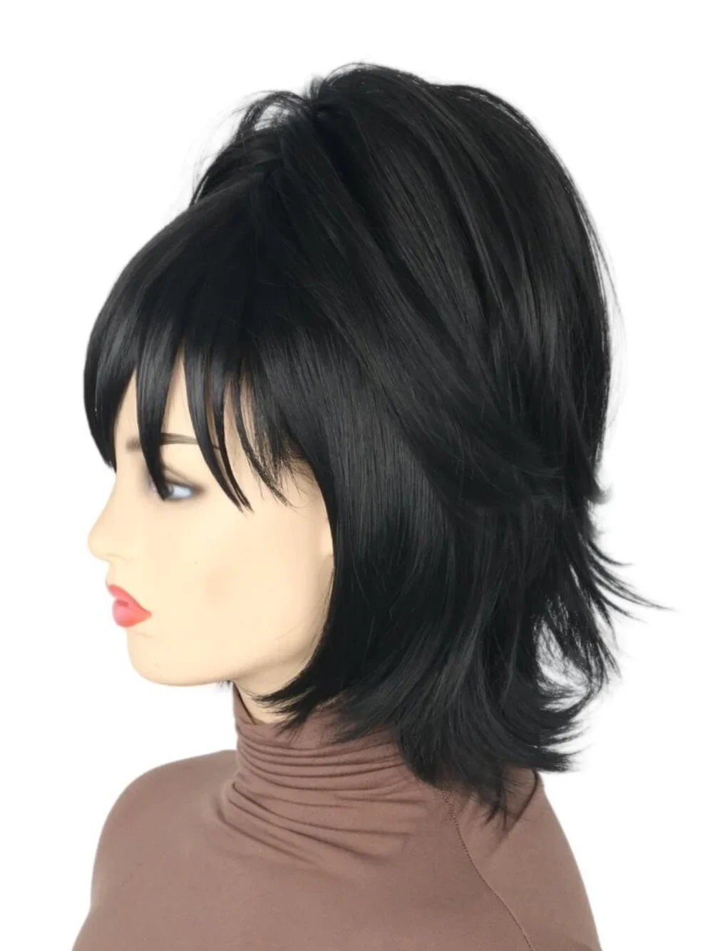 Women's Black Pony Short Cosplay Halloween Costume Wig With Necklace Earrings